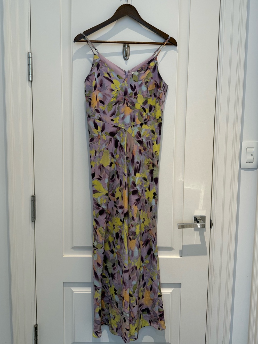 Club Monaco Lavender Floral Slip Maxi Dress with Yellow Accents